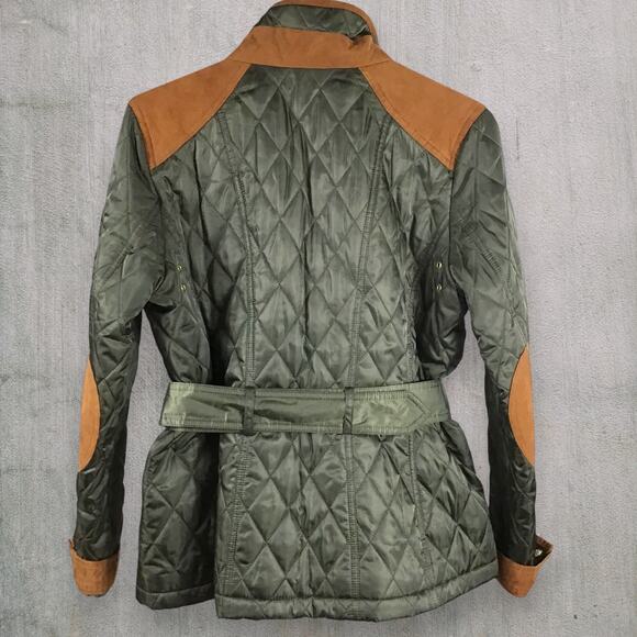 Vince Camuto Quilted Equestrian Riding Field Jacket Women’s M Olive Green Belted - Picture 2 of 10
